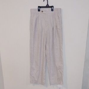 Banana Republic Light Khaki Pleated, Wide-Leg Linen Pants